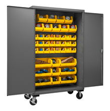 Load image into Gallery viewer, Durham 2502M-BLP-42-95 Mobile Cabinet, 16 Gauge, 42 Yellow Bins, 48 X 24 X 81