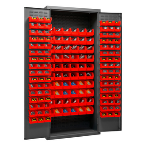 Durham 2603-156B-1795 Cabinet, 16 Gauge, 156 Red Bins, 36 X 18 X 84