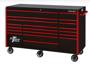 Extreme Tools RX722519RCBKRD-X  72" Rx Series 19-drawer 25" Deep Roller Cabinet, 150 Lb Slides - Black W/Red Handles