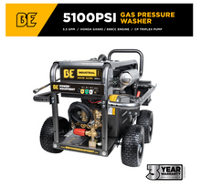 Load image into Gallery viewer, BE B5024HEBAS 5,100 PSI 5.5 GPM Cold Water Gas Pressure Washer with Honda GX690 Electric Start Engine and CP Belt Drive Triplex Pump on Roll Cage Frame