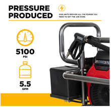 Load image into Gallery viewer, BE B5024HEBAS 5,100 PSI 5.5 GPM Cold Water Gas Pressure Washer with Honda GX690 Electric Start Engine and CP Belt Drive Triplex Pump on Roll Cage Frame