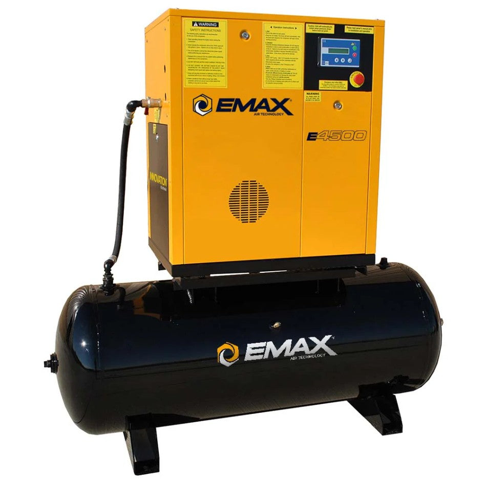 EMAX ERV0101203 10HP 3PH 208-230V/460V 39CFM Energy Efficient Variable Speed Industrial Rotary Screw Compressor Mounted on 120G Hor.Tank (no dryer)