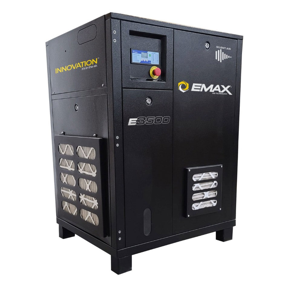 EMAX ERI0250003 25HP 3PH 208-230V/460V 98CFM Fixed Speed Industrial Rotary Screw Compressor-TANKLESS -60,000 HR pump life