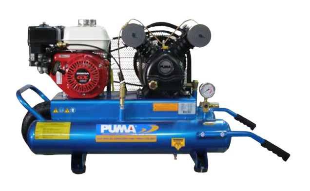 Puma Industries PUK-5508HG 5.5 HP, 8 Gallon Twin Portable Tank, Wheel Barrow Type W/ Honda Engine, Head Unloader, Belt Drive