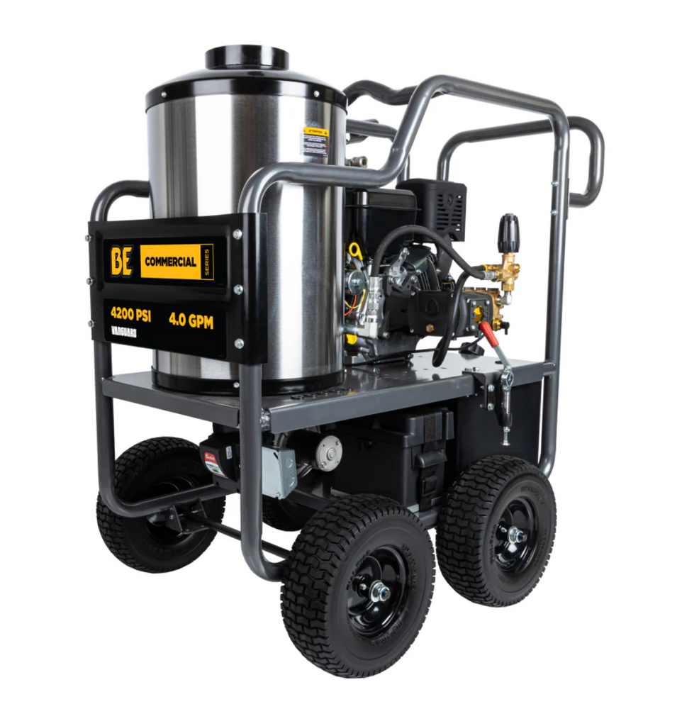 BE HW4214VA 4200 PSI - 4.0 GPM Hot Water Pressure Washer with Vanguard 400 Engine and AR Triplex Pump