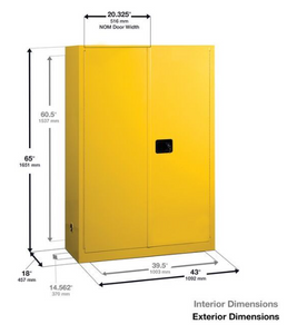 Eagle Flammable Liquid Safety Cabinet, 45 Gal., 2 Shelves, Sliding Self Close, Beige