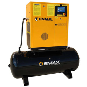 EMAX ERV0201203 20HP 3PH 208-230V/460V 76CFM Energy Efficient Variable Speed Industrial Rotary Screw Compressor Mounted on 120G Hor.Tank (no dryer)
