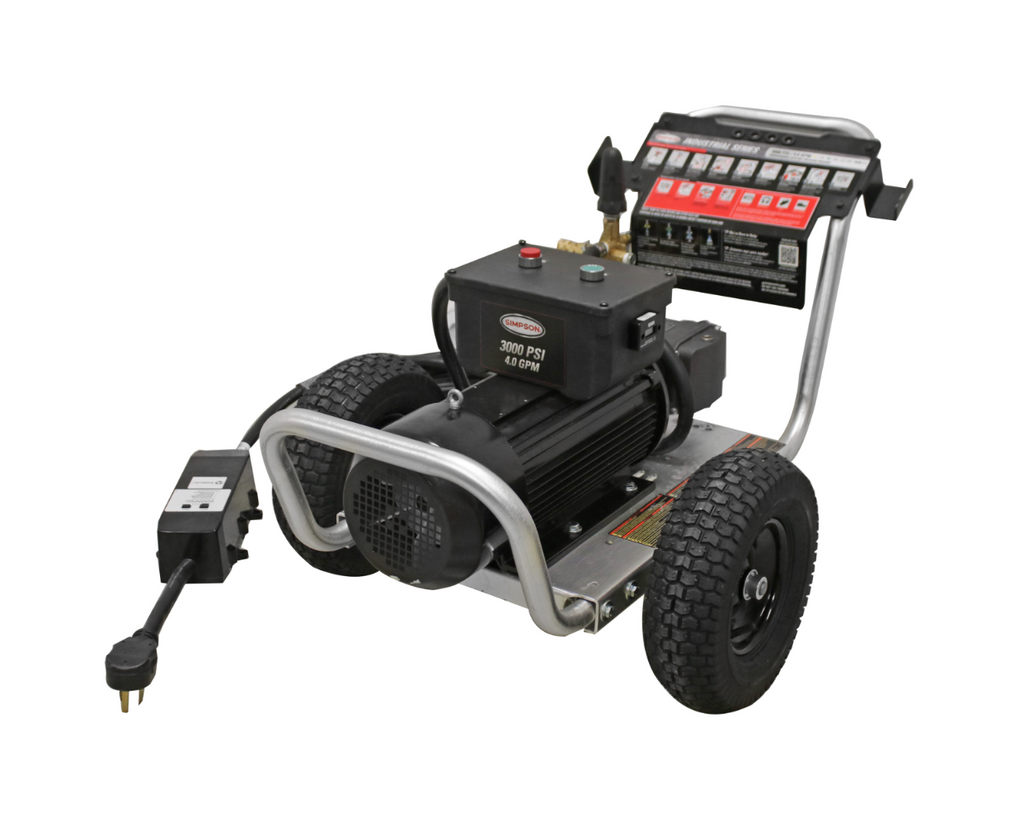 Simpson ALIR3040012B 3000 PSI 4.0 GPM Industrial Electric Pressure Washer 7.5HP 230V Motor, AAA Direct Drive Pump, Aluminum Frame, 50’ Hose