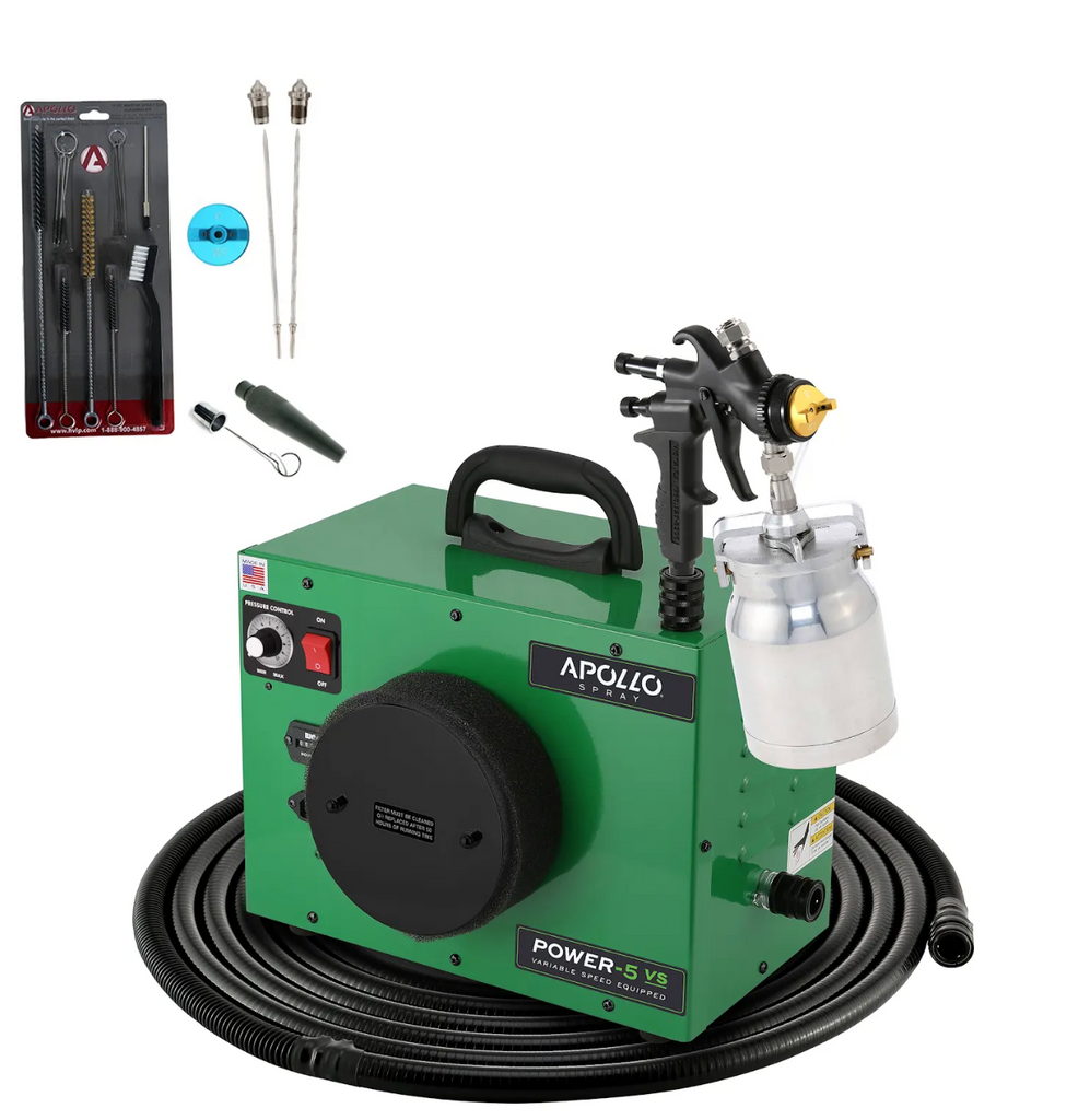Apollo Power-5 VS+ 5-Stage 120V HVLP Paint Sprayer w/ 32' Air Flex Hose  A7700QT Spray Gun & PLUS Accessories - Green