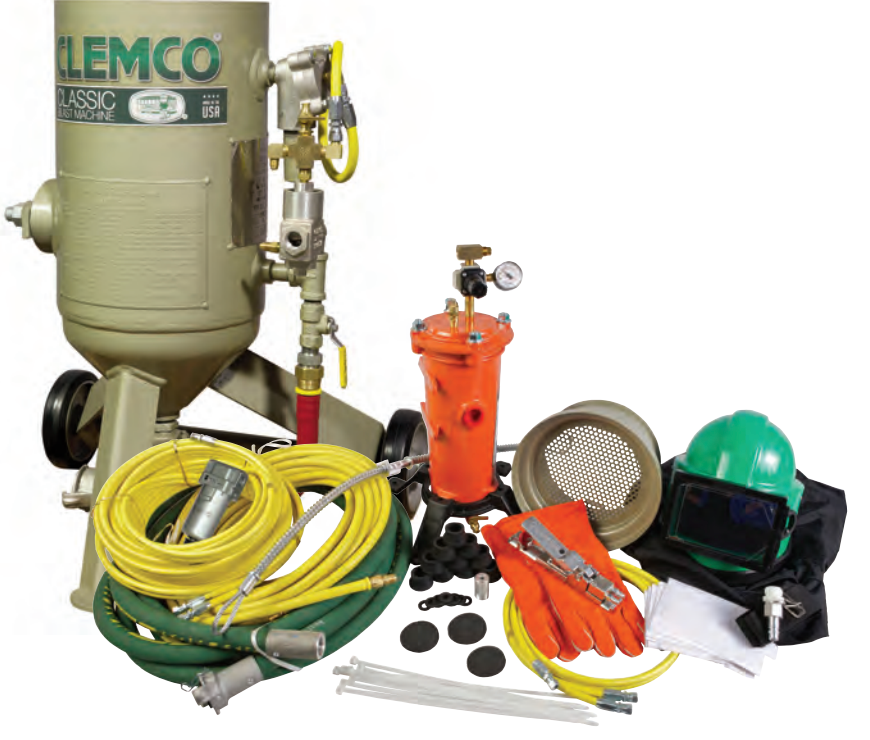 Clemco 00908 0.5 Cubic Foot  Blast Machine Packages with 1/2” piping 10” diameter Manual Sand Valve Sandblast Pots - Apollo HP SaFety Gear