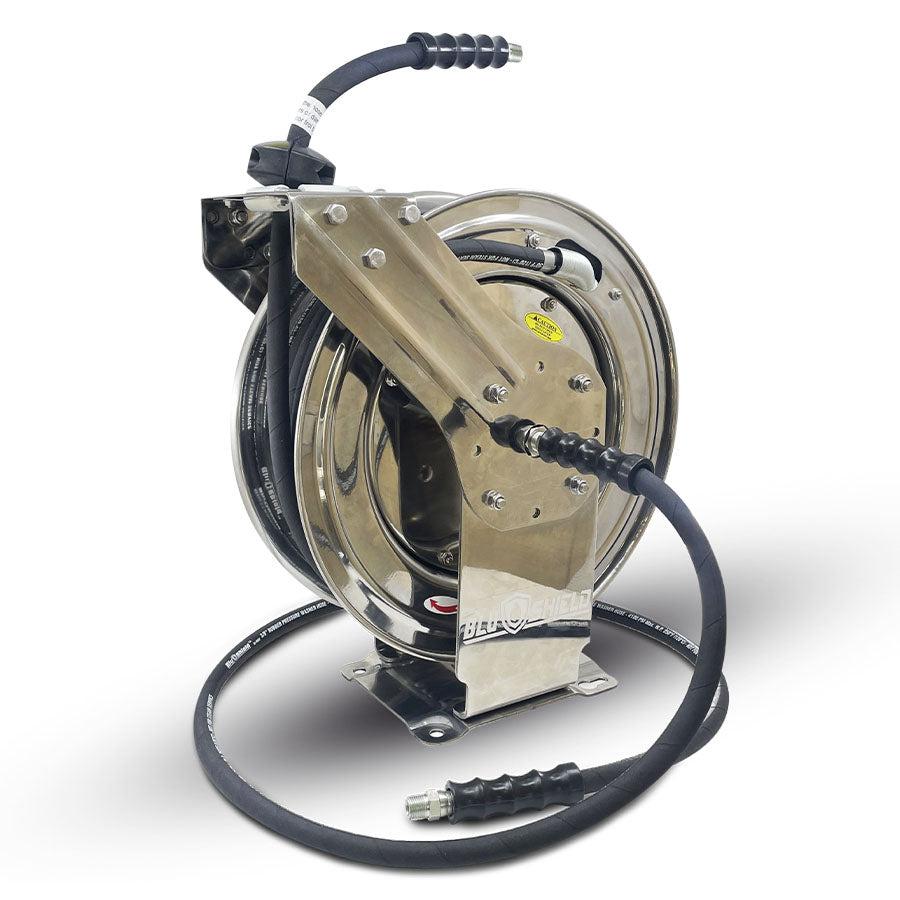 BluShield 3/8 Retractable Stainless Steel Pressure Washer Hose Reel w