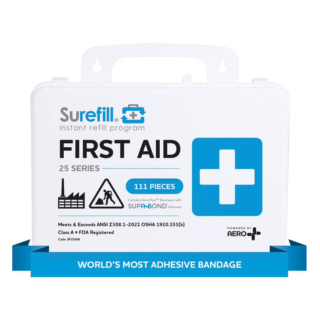 Aero Healthcare SF25AWC SUREFILL™ 25 ANSI 2021 A+ First Aid Kit - Weatherproof Plastic Case - Custom Label