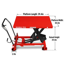 Load image into Gallery viewer, MechMaxx Mobile Scissor Lift Table Cart 2200lbs Capacity, Platform Size, 39.4” x 20.2”, Height 39.4”, TF22