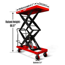 Load image into Gallery viewer, MechMaxx Mobile Double Scissor Lift Table Cart 2200lbs Capacity, Platform Size, 47.2" x 24", Height 66.9", TFD22