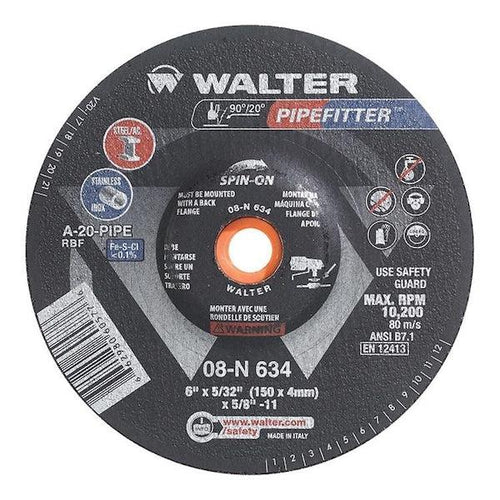 Walter Pipefitter Grit Inding Wheel 6 In. X 5/32 In. X 5/8-11 Spin-On