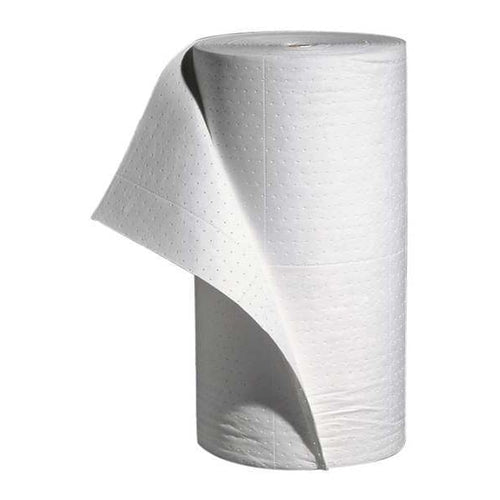Sorbents, 40 gal, 30 in x 300 ft, Oil, White, Polypropylene