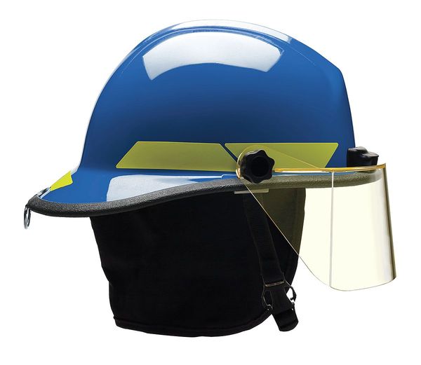 Bullard Fire Helmet, Modern Style (Blue Thermoplastic, w/ 4 in Faceshield and Integrated Light)