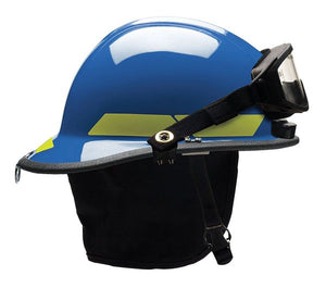 Bullard Fire Helmet, Modern Style (Blue Thermoplastic, w/ Goggles and Integrated Light)