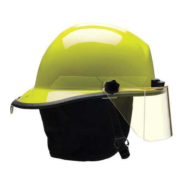 Bullard Fire Helmet, Modern Style (Lime-Yellow Thermoplastic, w/ 4 in Faceshield and Integrated Light)