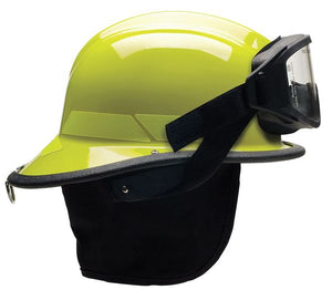 Bullard Fire Helmet, Modern Style (Lime-Yellow Thermoplastic, w/ Quick-AttachTM) Goggles)