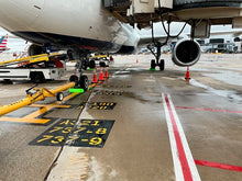 Load image into Gallery viewer, 24" Single Hi Viz Commercial Aircraft Chock for Narrow and Wide Body Aircraft with Rubber Pad, Cable Handle and Urethane Grip, Green - CAC24-RP