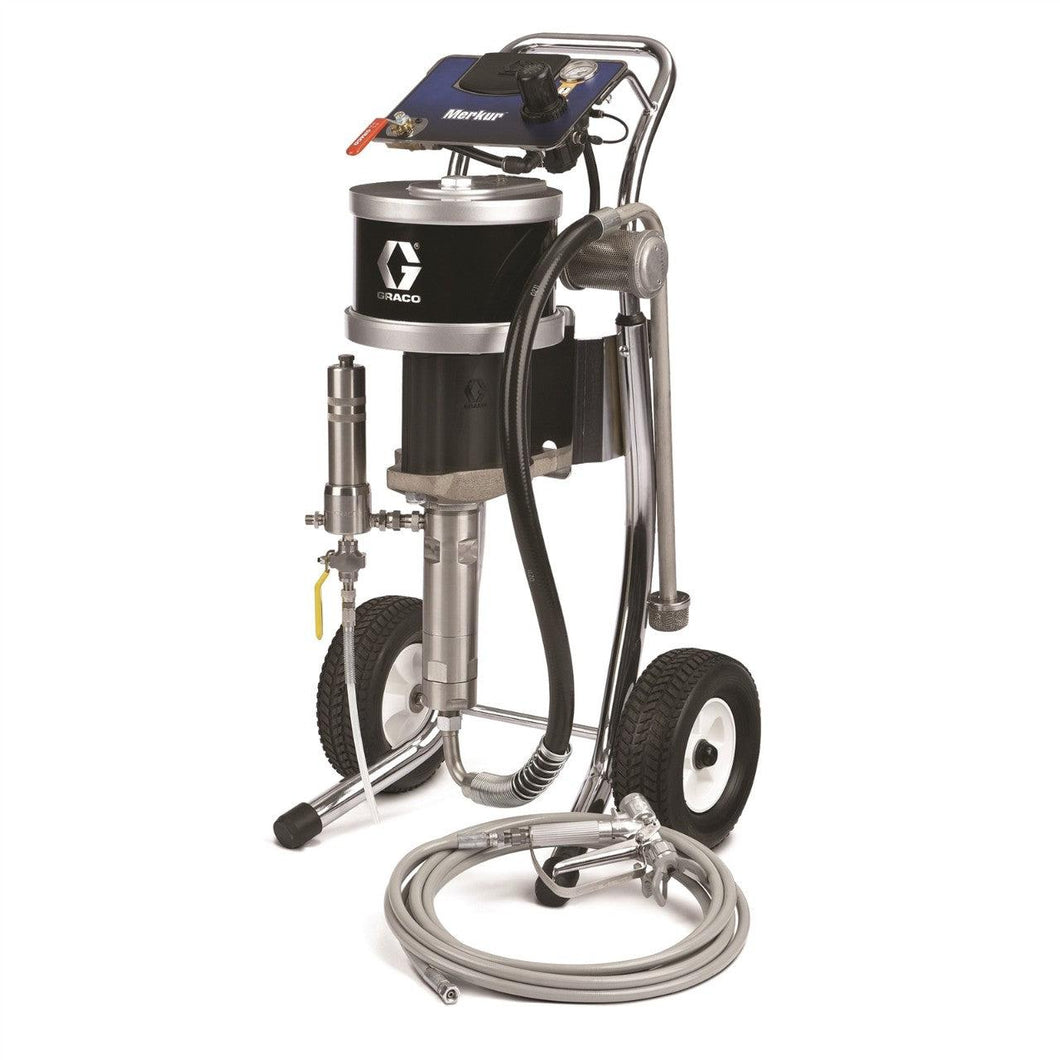 Merkur 36:1 Cart-Mount Airless Spray Package, XTR-5 Gun, 519 XHD Tip, 25 ft (7.6 m) Fluid Hose, Fluid Filter, Drain Valve