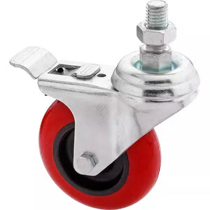 Steelex D2614 - 3" Red Polyurethane Swivel Caster w/ Brake, Threaded