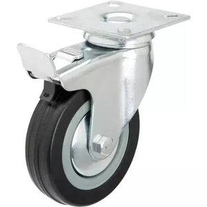 Steelex D3501 - 4" Black Rubber Swivel Hooded Caster, Plate Mount with Double Lock