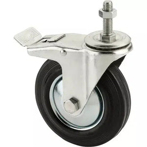 Steelex D4643 - 5" Black Rubber Swivel Caster, M12x1.75 Threaded Mount with Lock