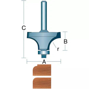 Roman Carbide DC1177 - 1/4" Radius Roundover Bit, 1/4" Shank