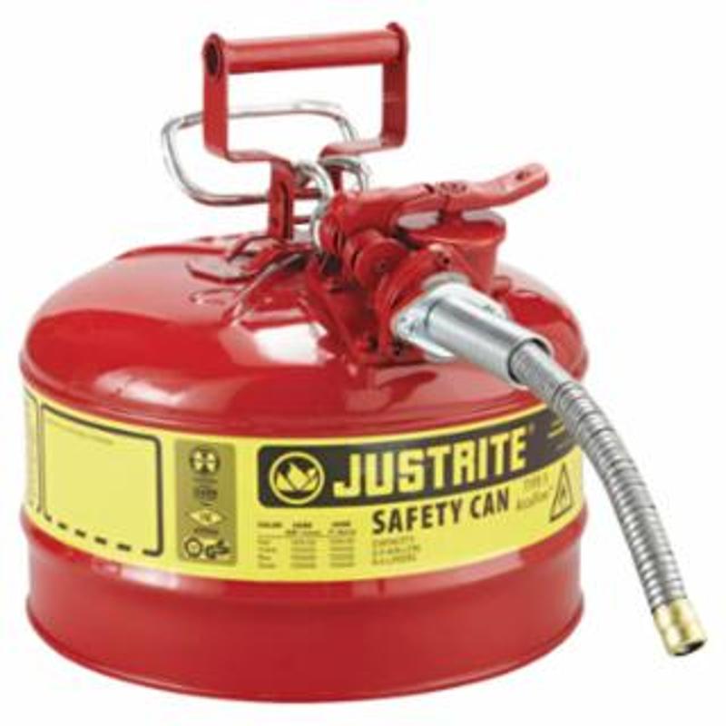 Justrite Type II AccuFlow™ Safety Can, Gas, 2.5 gal, Red, Includes 5/8 in OD Flexible Metal Hose 1 EA / EA