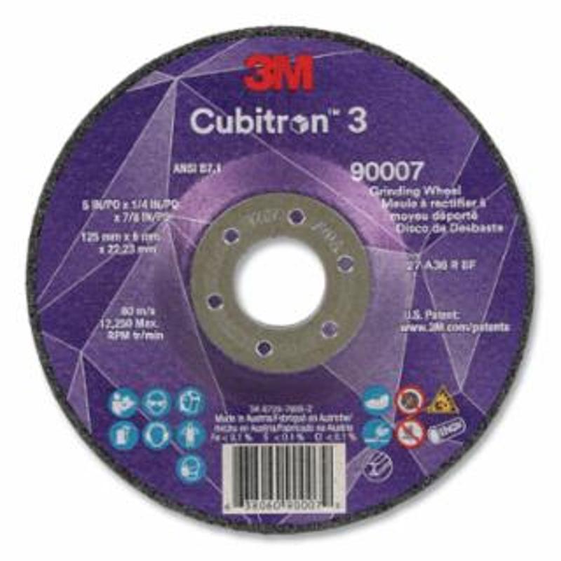 3M Abrasive Cubitron™ 3 Depressed Center Grinding Wheel, 5 in dia x 1/4 Thick 7/8 Arbor, 36+ Grit, T27 10 EA / PK