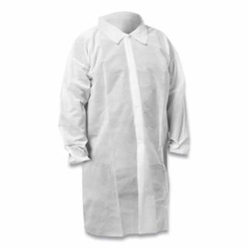 KleenGuard KGA10 Lab Coat, 2X-Large, Spunbound Fabric, White, Snap Front, Collar, Elastic Wrist