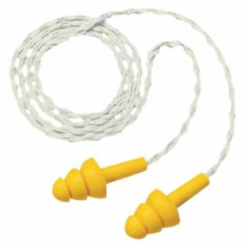 3M E-A-R™ Ultrafit™ Earplugs, Elastomeric Polymer, Yellow, Cloth Cord, Poly Bag 100 PR / BX