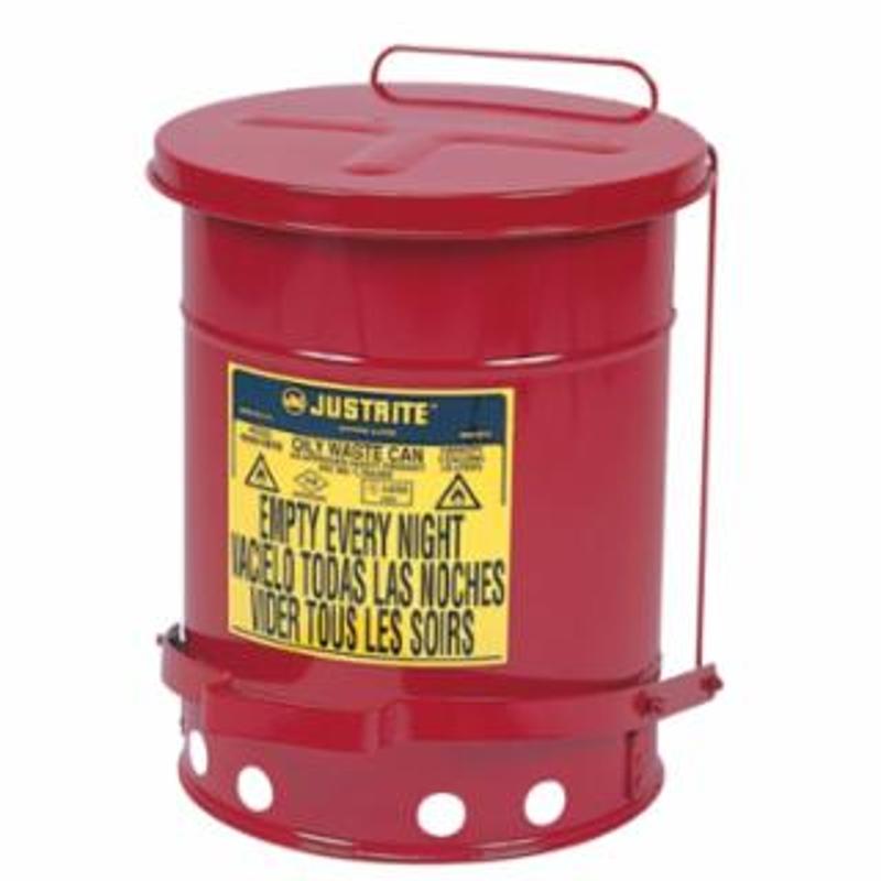 Justrite Red Oily Waste Can, 6 Gal, Foot Operated Cover 1 EA / EA