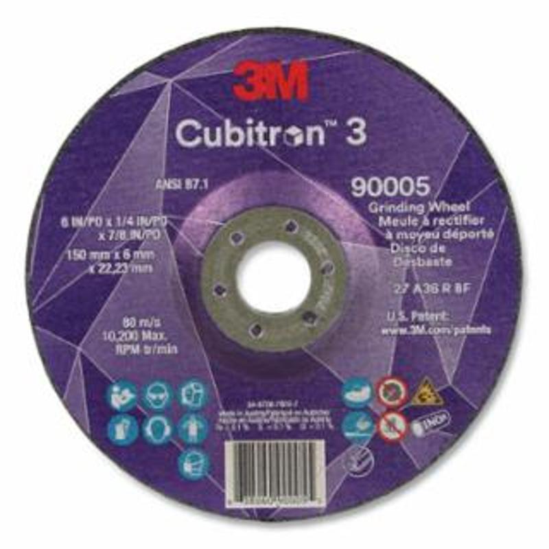 3M Abrasive Cubitron™ 3 Depressed Center Grinding Wheel, 6 in dia x 1/4 Thick 7/8 Arbor, 36+ Grit, T27 10 EA / CT