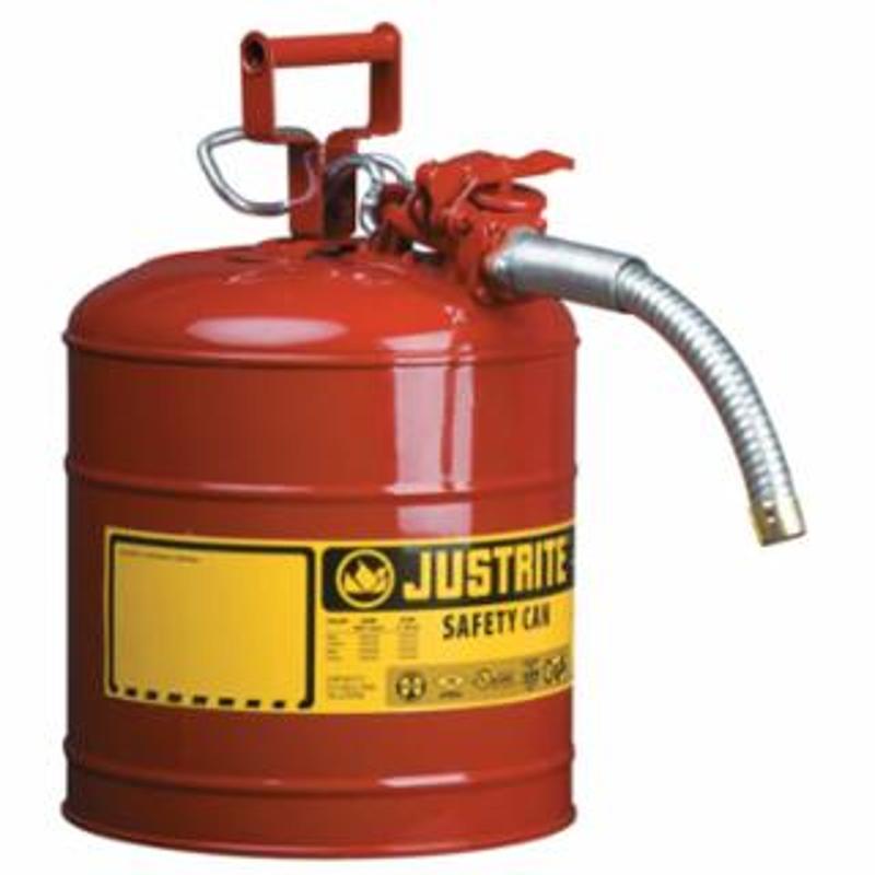 Justrite Type II AccuFlow™ Safety Can, Gas, 1 gal, Red, Includes 5/8 in OD Flexible Metal Hose 1 EA / EA