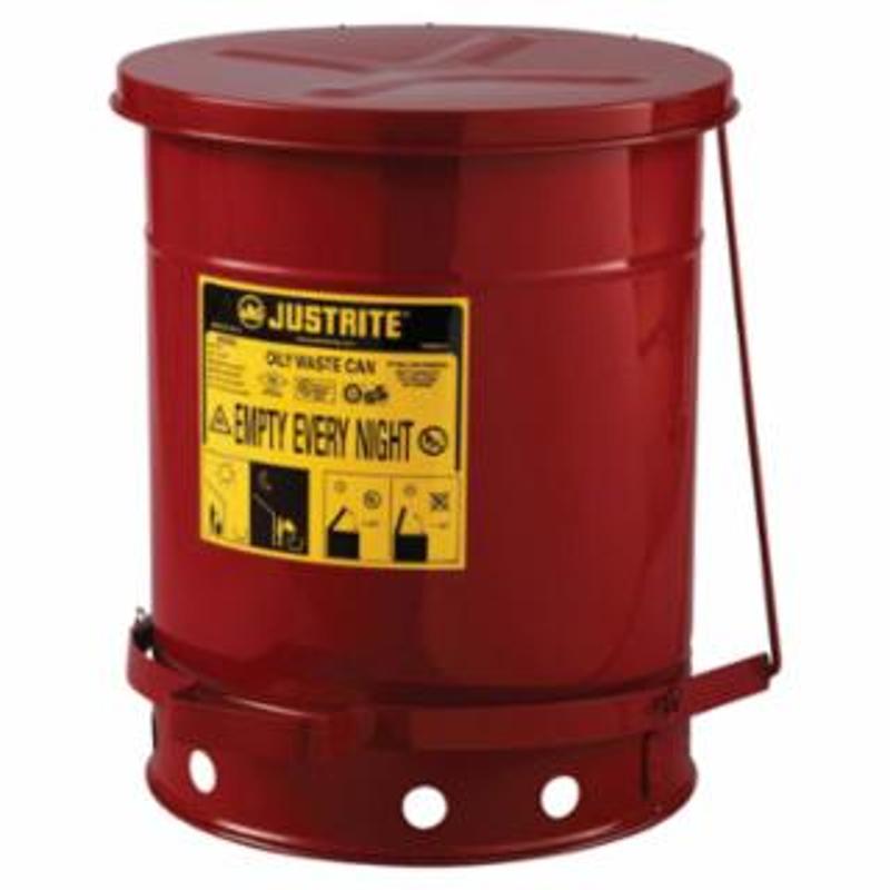 Justrite Red Oily Waste Can, 10 Gal, Foot Operated Cover 1 EA / EA