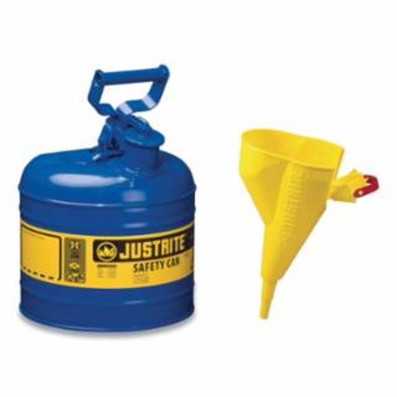 Justrite Type I Steel Safety Can, Kerosene, 2 gal, Blue, with Funnel