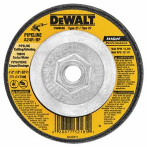 DeWalt Type 27 HP Metal Grinding Wheel, 4-1/2 in dia, 5/8 to 11, 13,300 RPM, 24 Grit 10 EA / PK