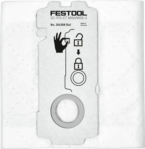 Festool SELFCLEAN Filter Bag for CT MINI/MIDI-2/CTC MIDI/CT 15, 5-Pack 204308