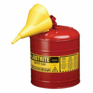 Justrite Type l Steel Safety Can, Gas, 2 gal, Red, Includes SS Flame Arrestor/Swinging Handle 1 EA / EA