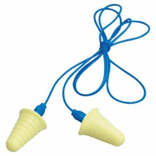 3M E-A-R Push-Ins w/Grip Ring Foam Earplugs, Polyurethane, Blue/Yellow, Corded 200 PR / BX