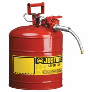 Justrite Type II AccuFlow™ Safety Can, Gas, 5 gal, Red, Includes 5/8 in OD Flexible Metal Hose 1 EA / EA