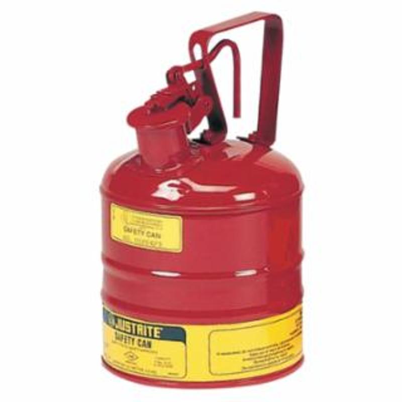 Justrite Type l Steel Safety Can, Gas, 1 gal, Red, Includes SS Flame Arrestor/Trigger Handle 1 CAN / CAN