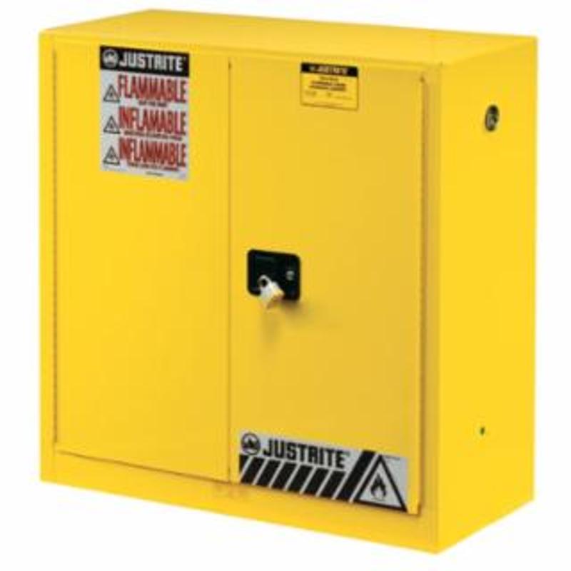 Justrite Yellow Safety Cabinets for Flammables, Manual-Closing Cabinet, 44 in, 30 Gallon 1 EA / EA