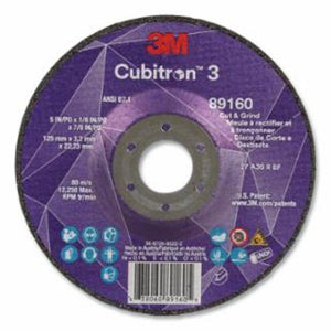 3M Cubitron™ 3 Cut and Grind Wheel, 5 in dia x 1/8 Thick 7/8 Arbor, 36+ Grit, T27 10 EA / PK