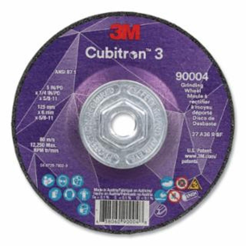 3M Abrasive Cubitron™ 3 Depressed Center Grinding Wheel, 5 in dia x 1/4 Thick 5/8 in-11 Arbor, 36+ Grit, T27 10 EA / Case