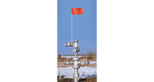 Load image into Gallery viewer, 7' Light-Duty Warning Whip with Green Rod and Hex Base Mount, Orange Flag - FSRR7G-HB