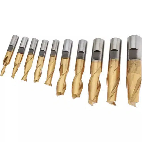 Grizzly G9761 - HSS TiN Coated 2 Flute End Mills, 10 pc. Set